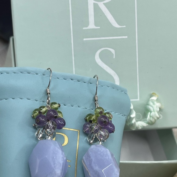 Ross-Simons Blue Agate Amethyst Peridot Quartz Cluster Dangle Earrings 11.6g - Picture 8 of 15